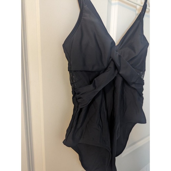 Black Mesh Wrap Front Cutout One Piece Swimsuit size Large - Picture 14 of 15